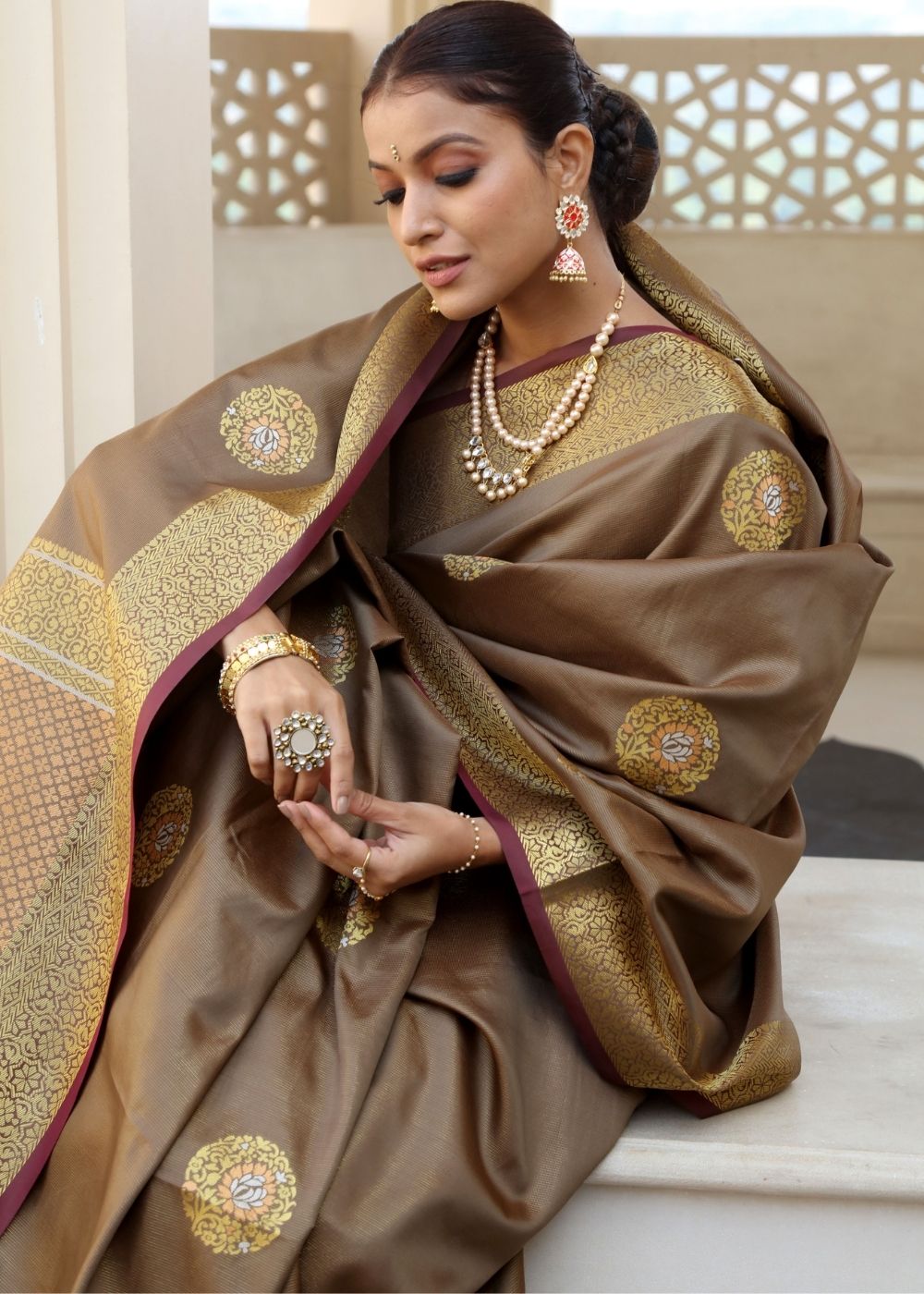 Walnut Brown Zari Woven Kanjivaram Silk Saree