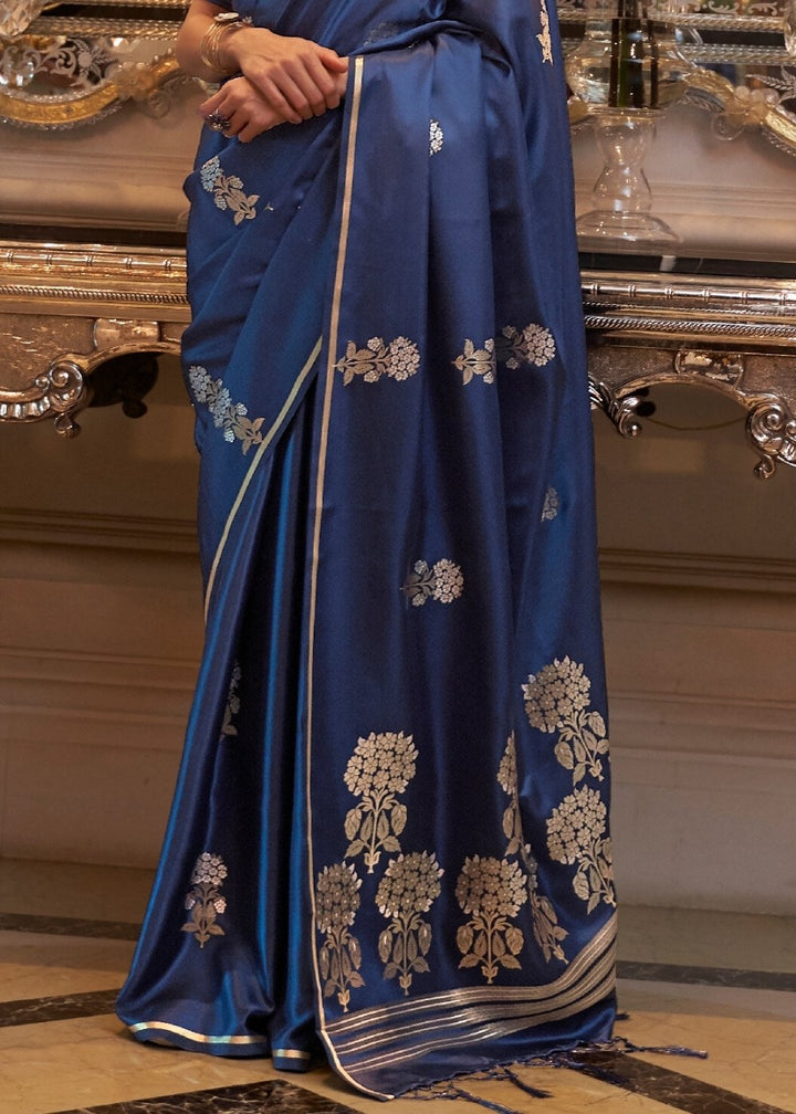 Midnight Blue Designer Satin Silk Saree