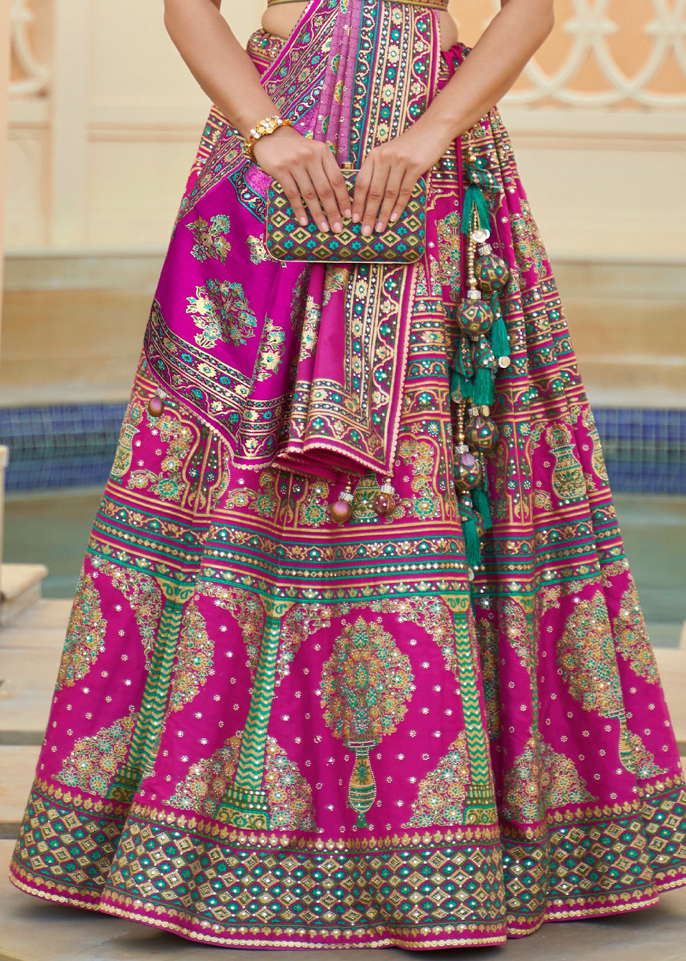 Shades Of Pink Ready to Wear Designer Silk Lehenga Choli with Sparkle & Mirror work