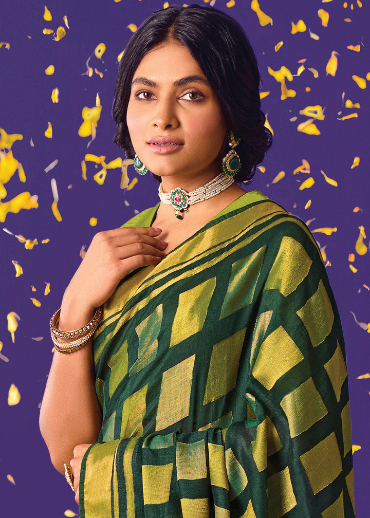 Shades Of Green Printed Paithani Silk Saree with Embroidered Blouse