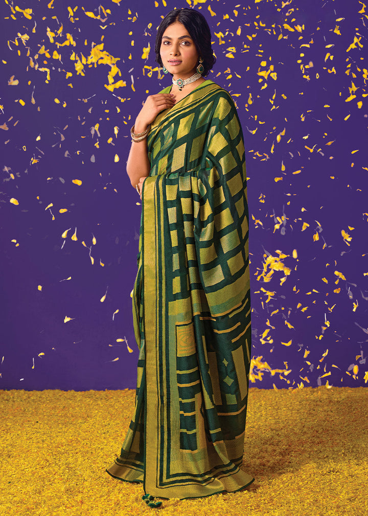 Shades Of Green Printed Paithani Silk Saree with Embroidered Blouse