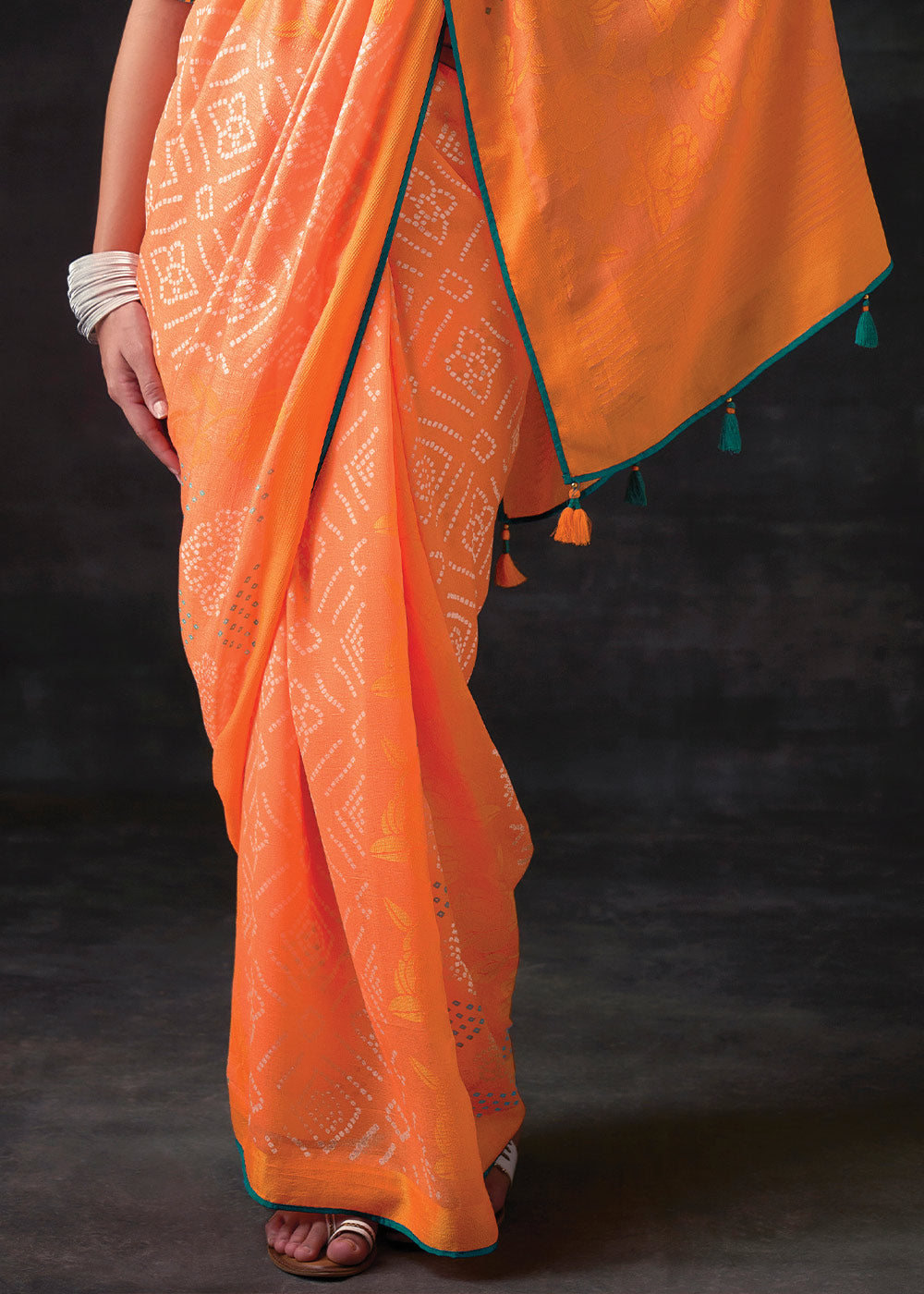 Sunrise Orange Bandhani Print Soft Silk Saree with Contrast Blouse