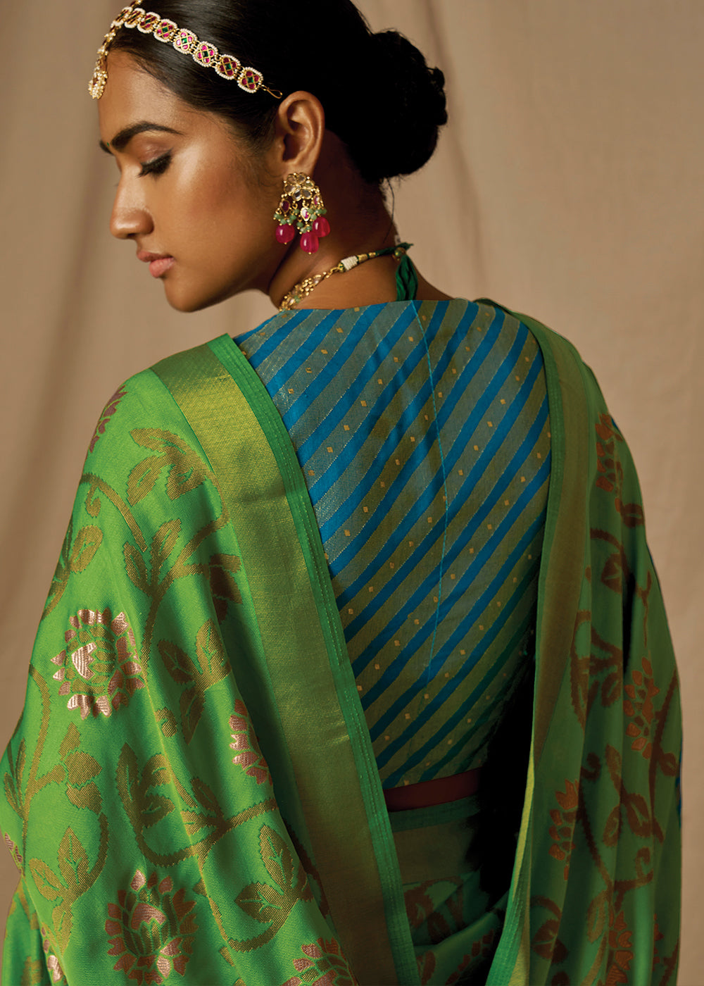 Kelly Green Woven Soft Silk Saree