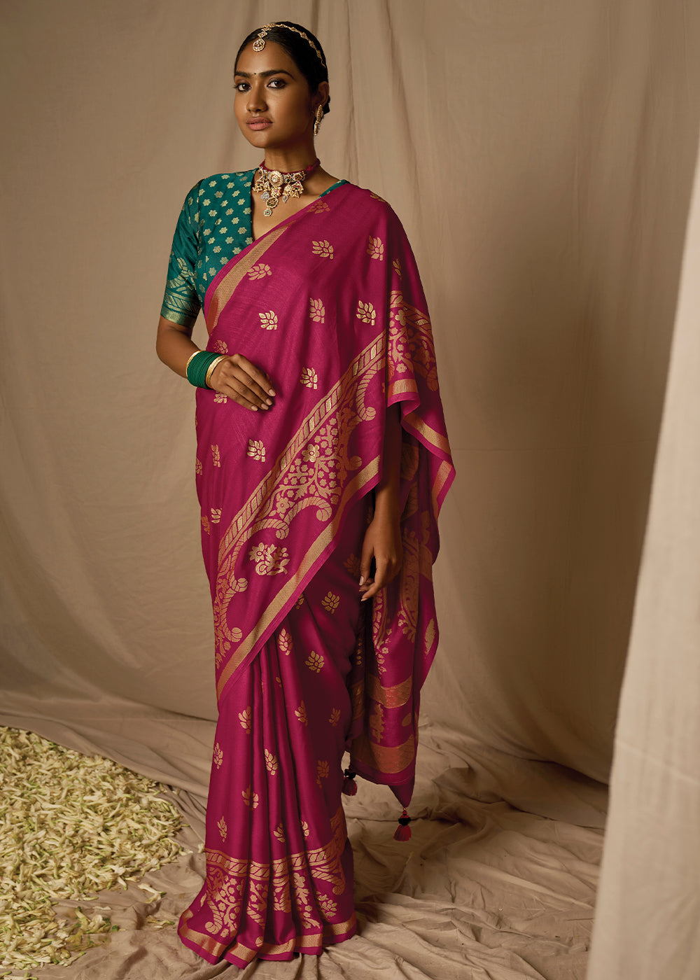 Cerise Pink Woven Soft Silk Saree