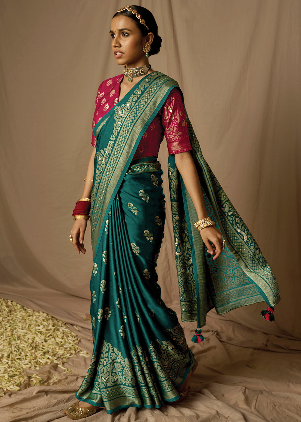 Ocean Blue Woven Soft Silk Saree