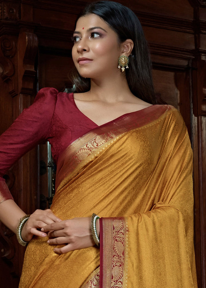 Dandelion Yellow Woven Designer Satin Silk Saree