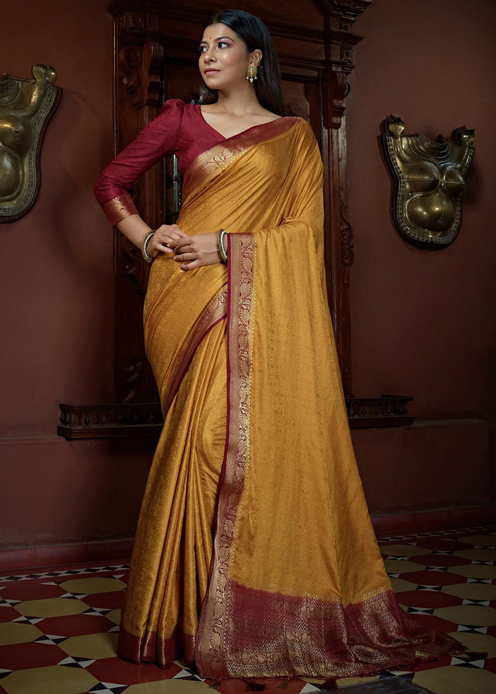 Dandelion Yellow Woven Designer Satin Silk Saree