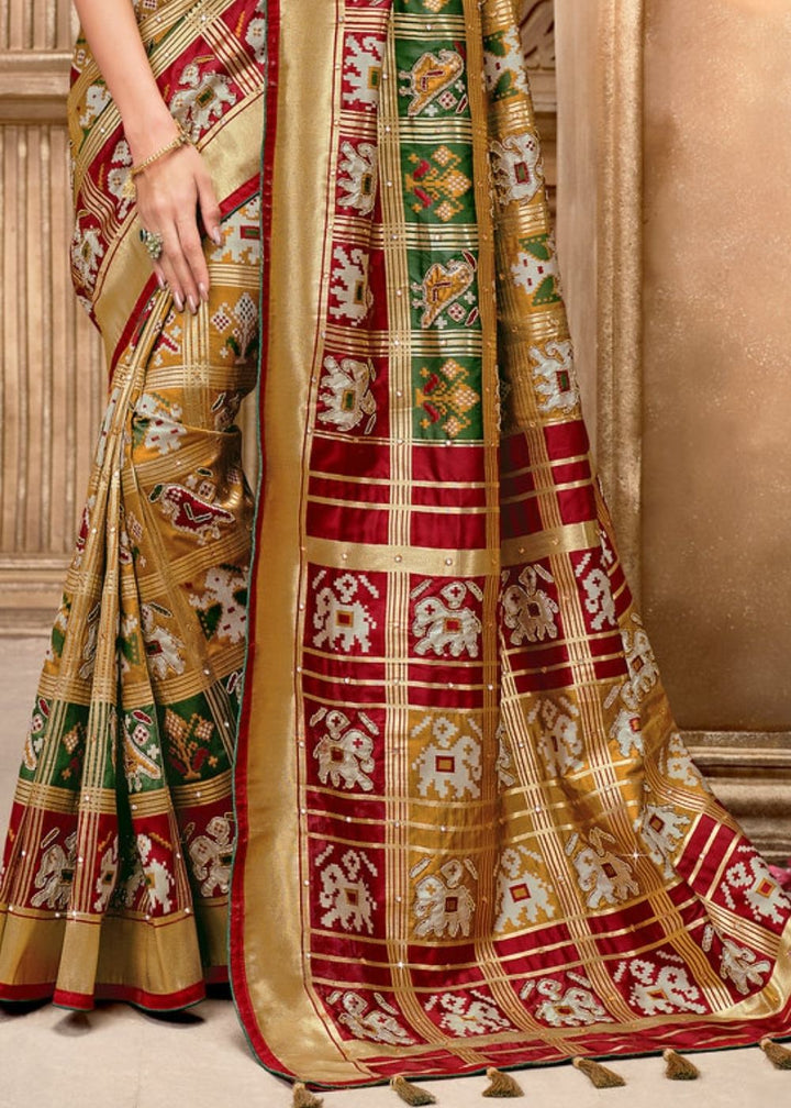 Metallic Gold Patola Silk Saree with Mirror Khatli and Cut-Dana work