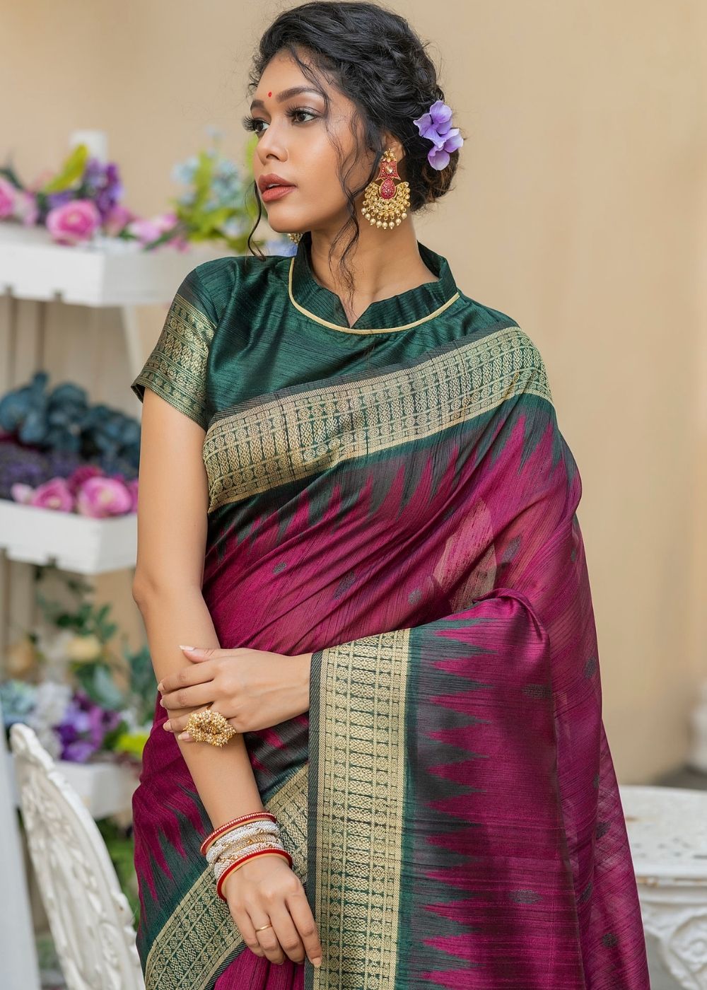 Jam Purple Tussar Silk Saree with Heavy Zari work Pallu