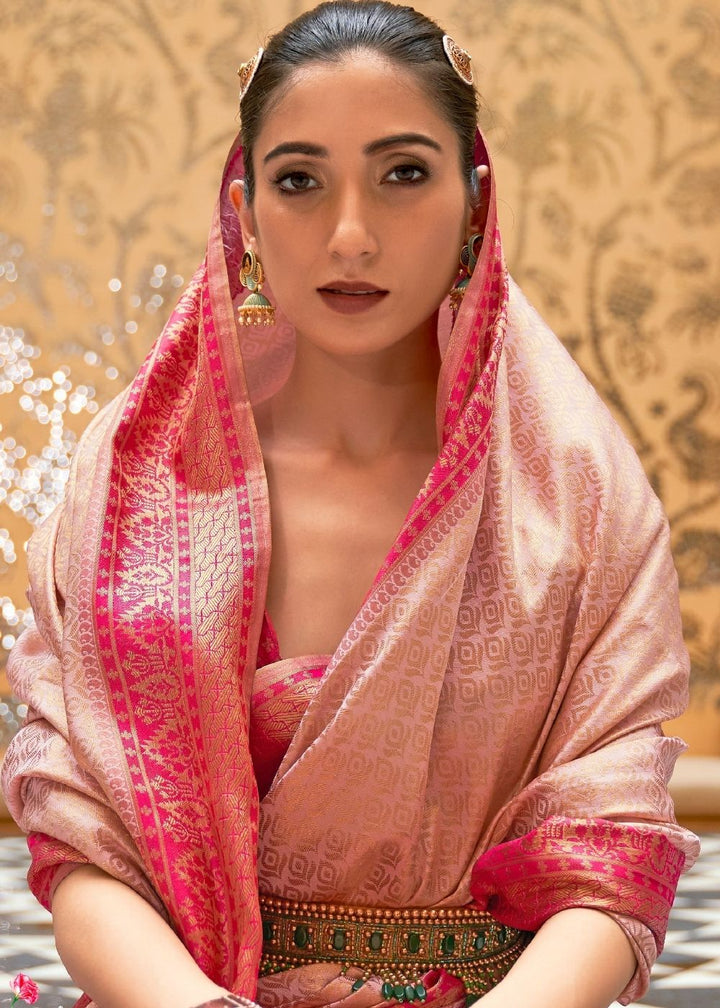 Crepe Pink Zari Woven Kanjivaram Silk Saree