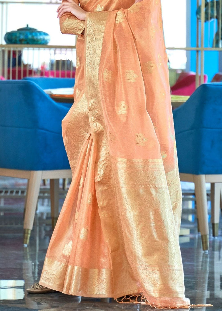 Salmon Orange Zari Woven Organza Silk Saree