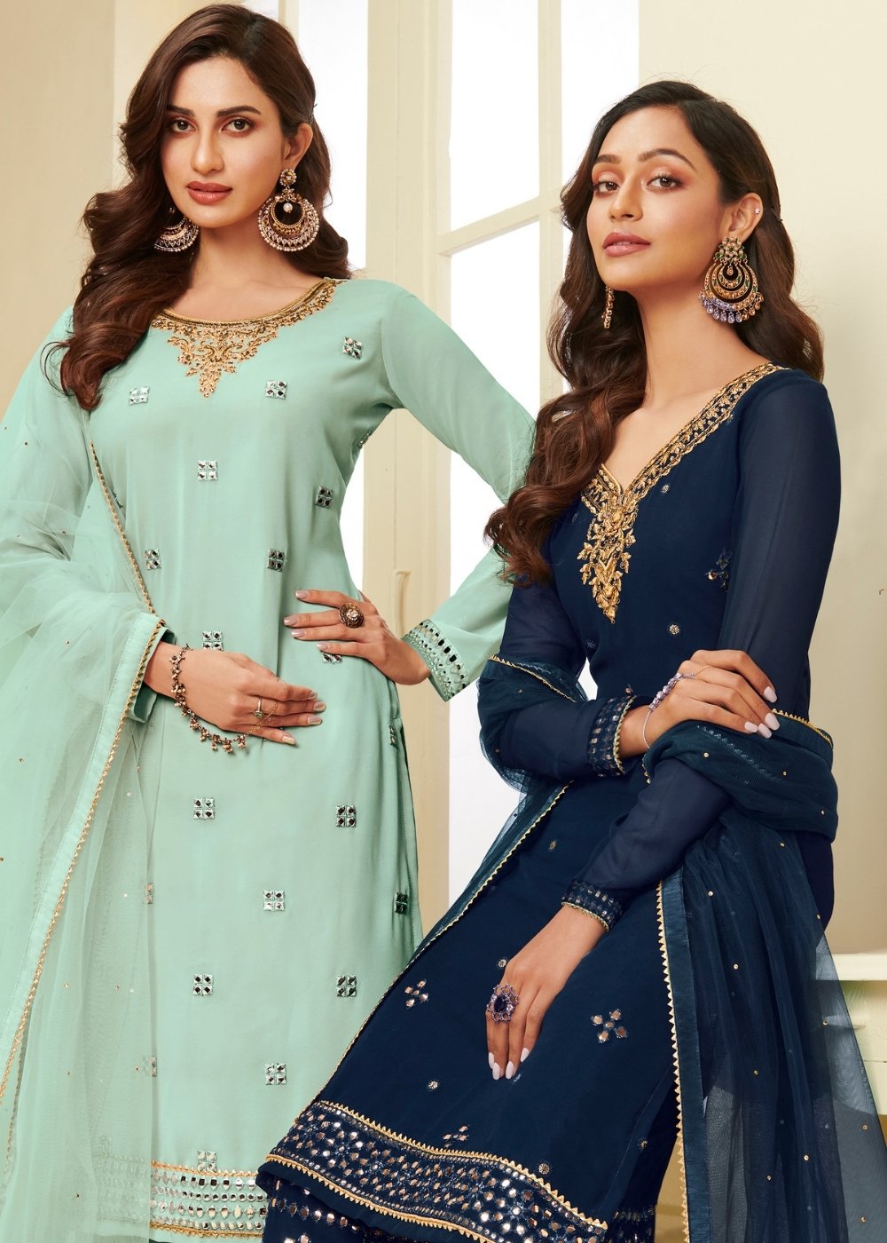 Powder Blue Georgette Sharara Suit with Gota work & Embroidery