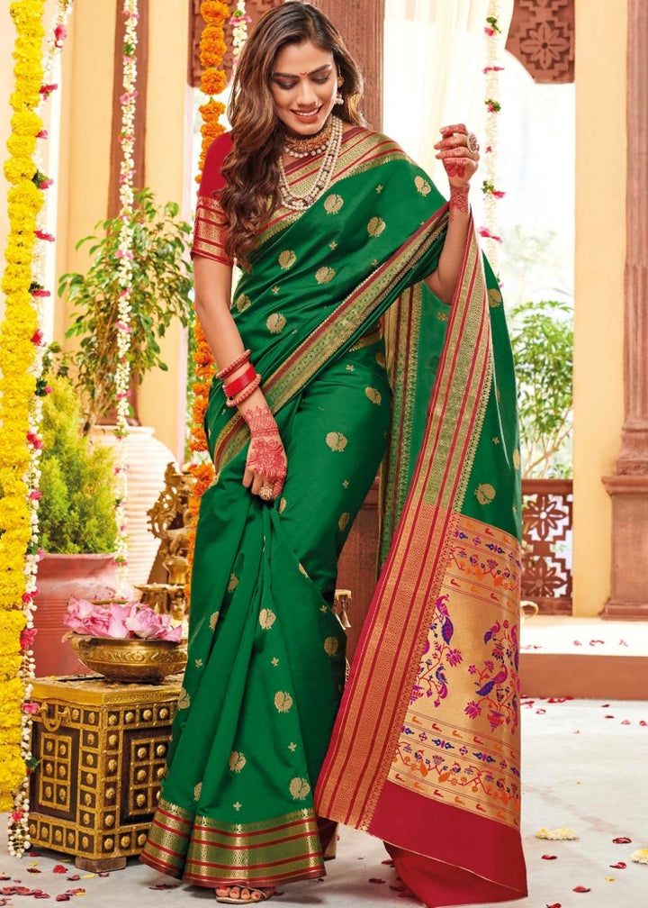 Forest Green Woven Paithani Silk Saree