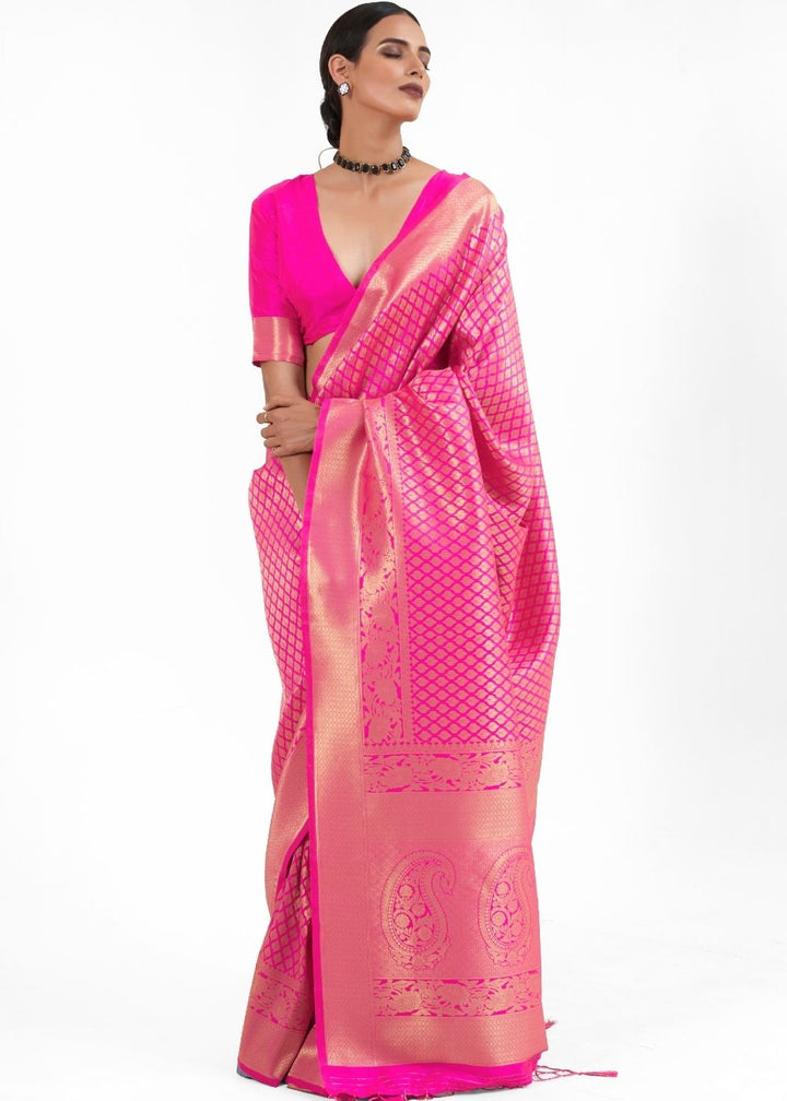 Hot Pink Kanjivaram Soft Woven Silk Saree