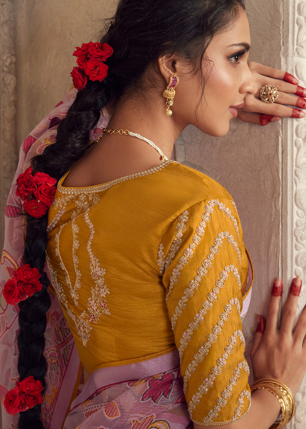 Lemonade Pink Floral Printed Organza Silk Saree