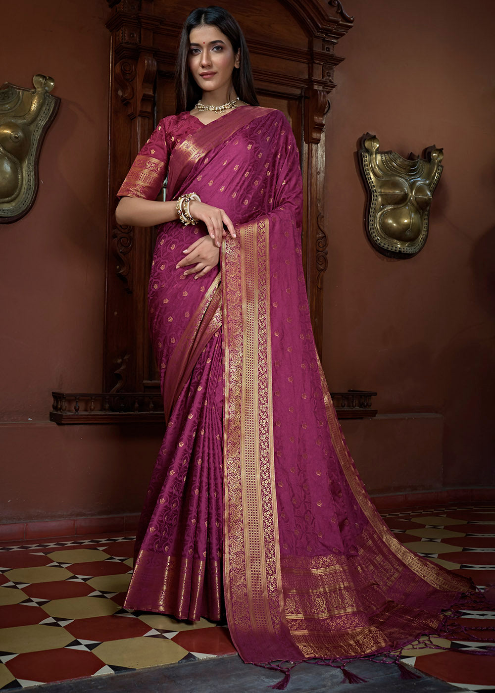 Lollipop Purple Woven Designer Satin Silk Saree