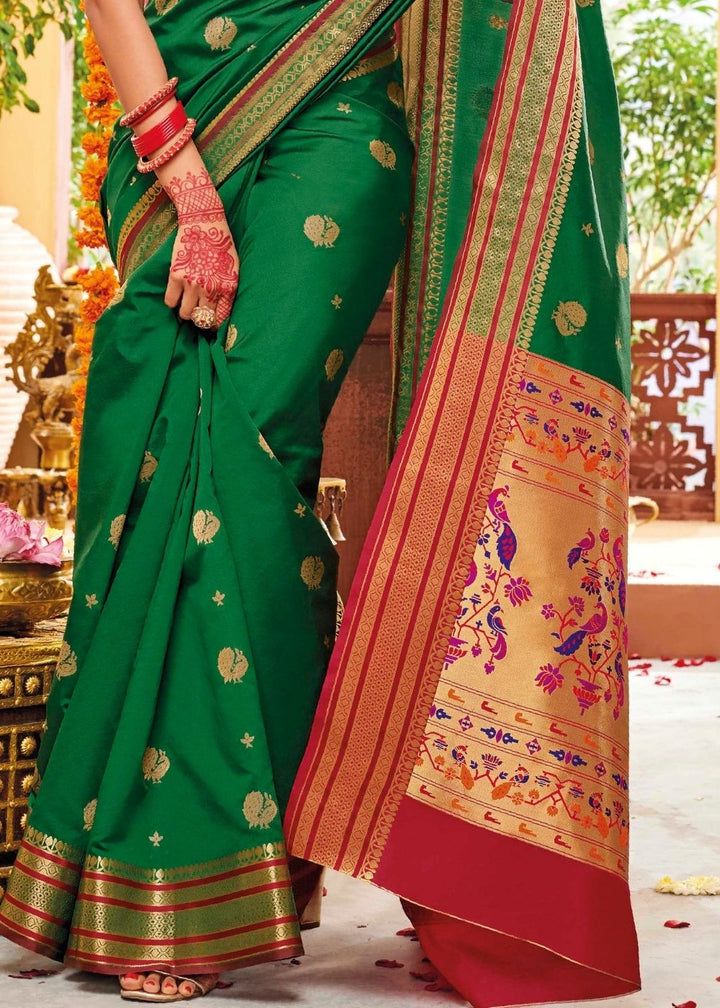 Forest Green Woven Paithani Silk Saree