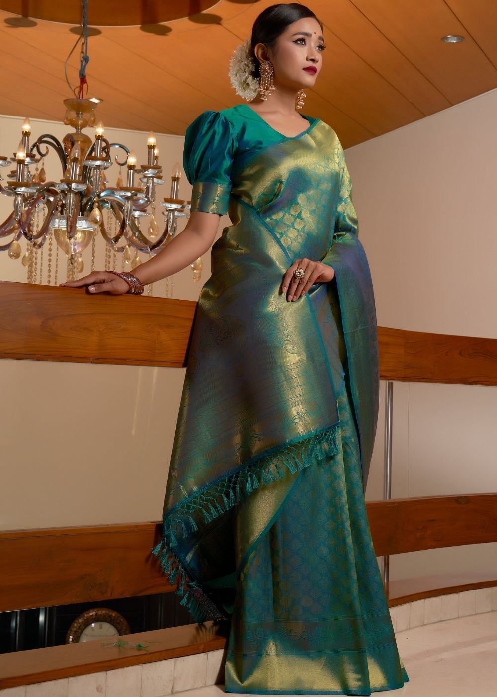 Lake Blue Zari Woven Kanjivaram Silk Saree