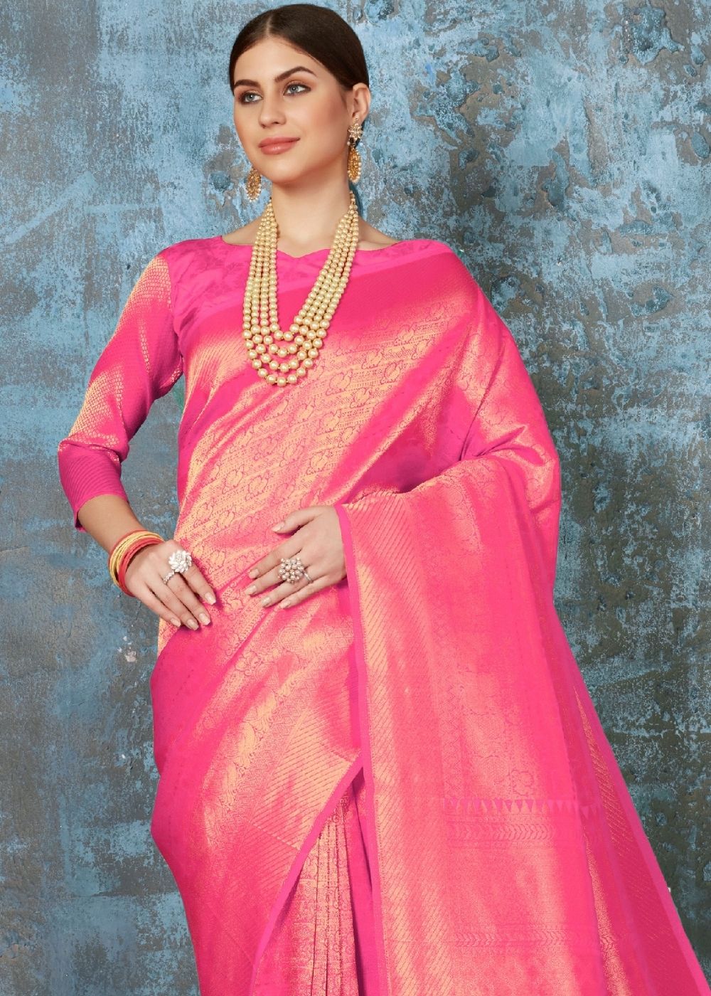 Hot Pink Handloom Weave Kanjivaram Silk Saree : Special Wedding Edition