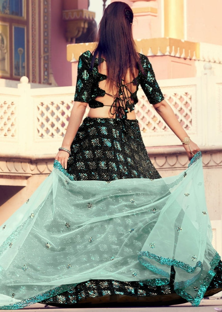 Black & Green Designer Lehenga Choli with Sequins work