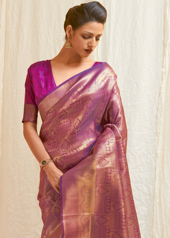 Deep Purple & Golden Blend Kanjivaram Silk Saree