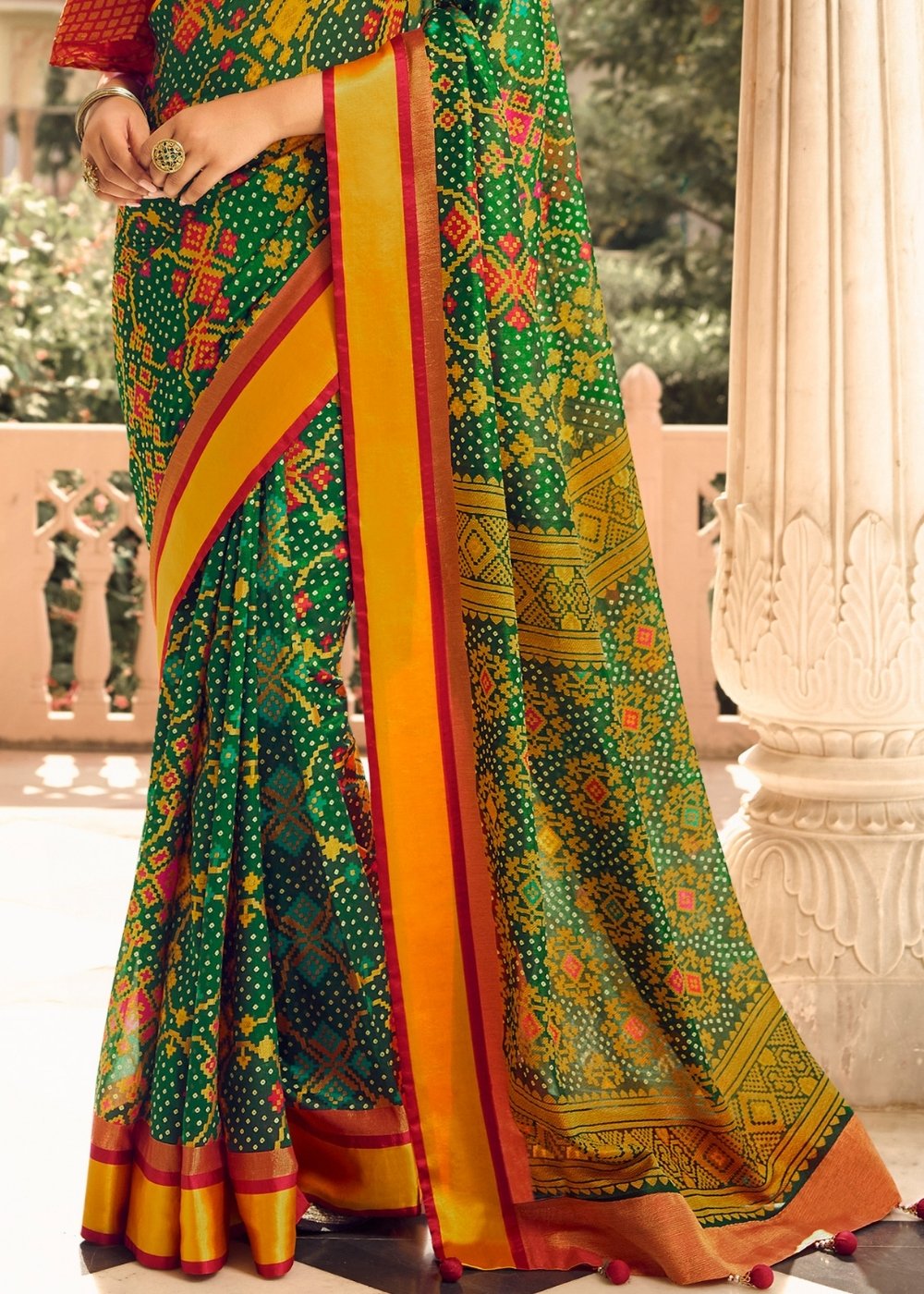 Jungle Green Woven Patola Silk Saree