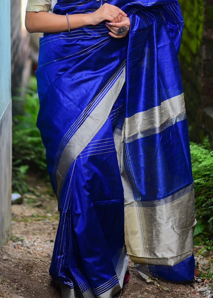 Royal Blue Designer Raw Silk Saree