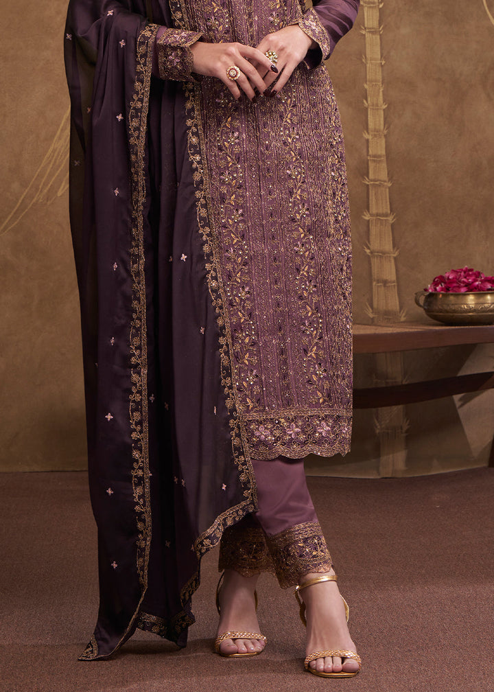 Opera Mauve Purple Silk Embroidered Salwar Suit