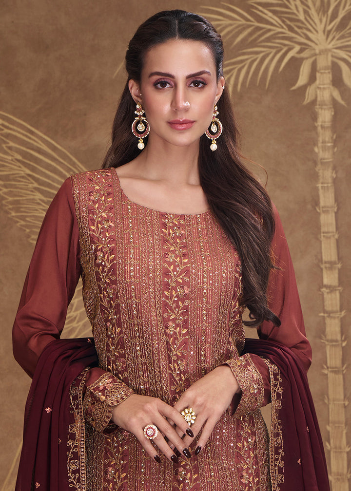 Shades Of Brown Silk Embroidered Salwar Suit