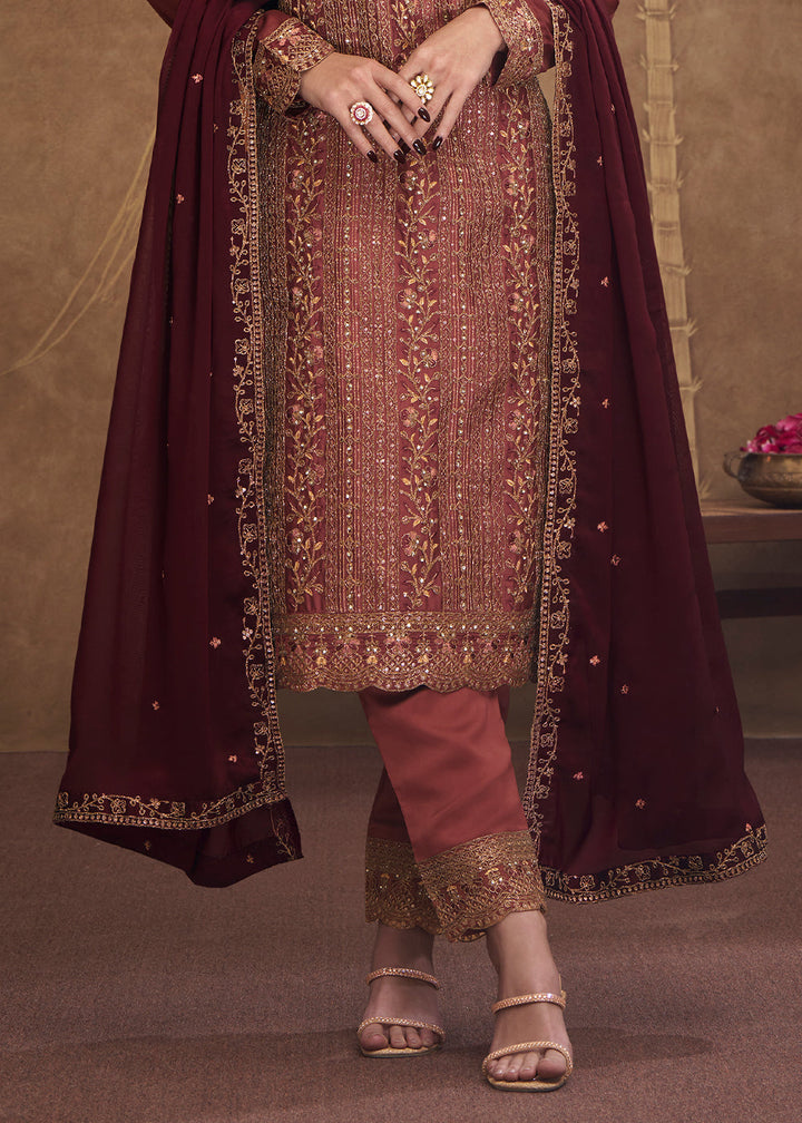 Shades Of Brown Silk Embroidered Salwar Suit