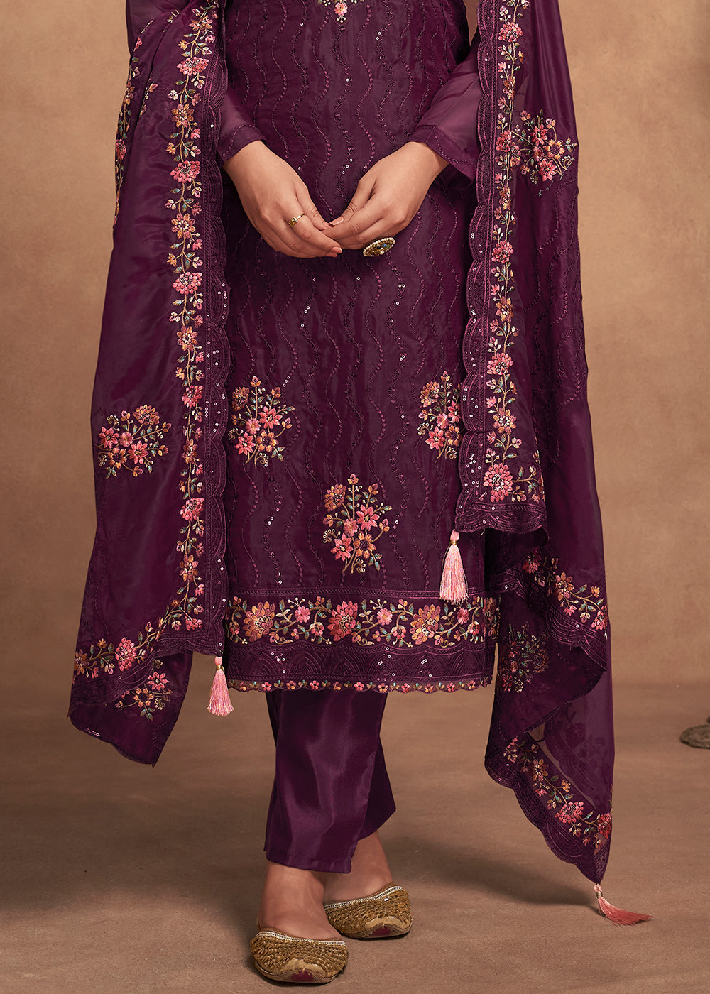 Mitten Purple Designer Organza Salwar Suit with Embroidery Work