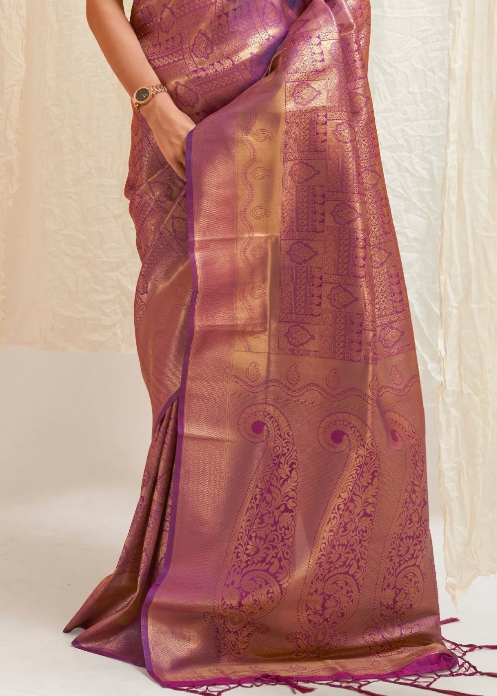 Deep Purple & Golden Blend Kanjivaram Silk Saree