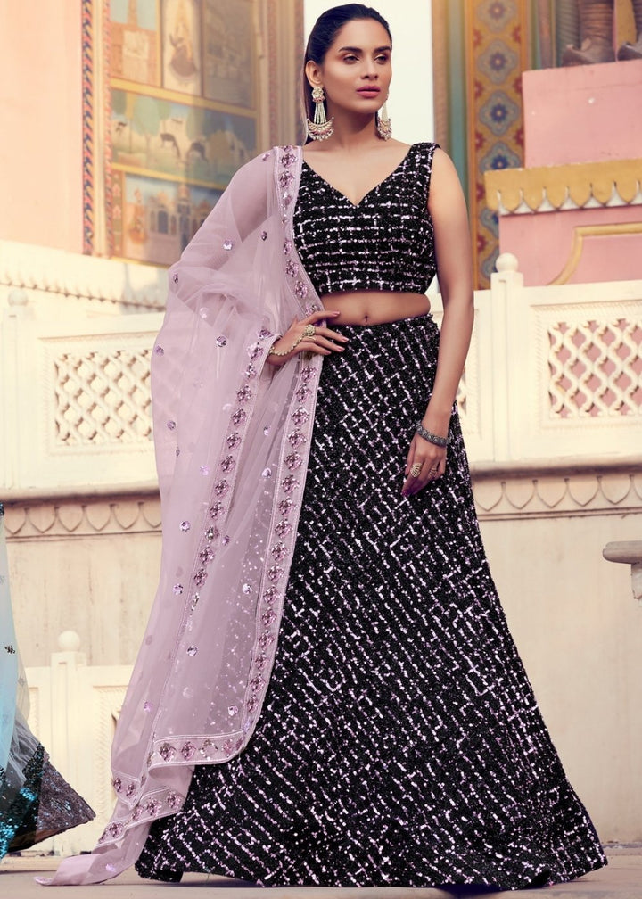 Black & Pink Designer Lehenga Choli with Sequins work