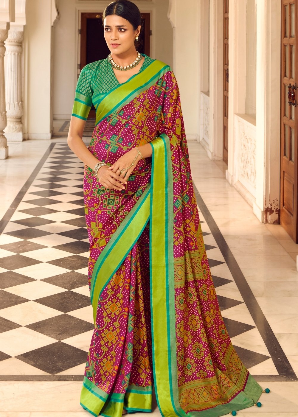 Magenta Pink Woven Patola Silk Saree