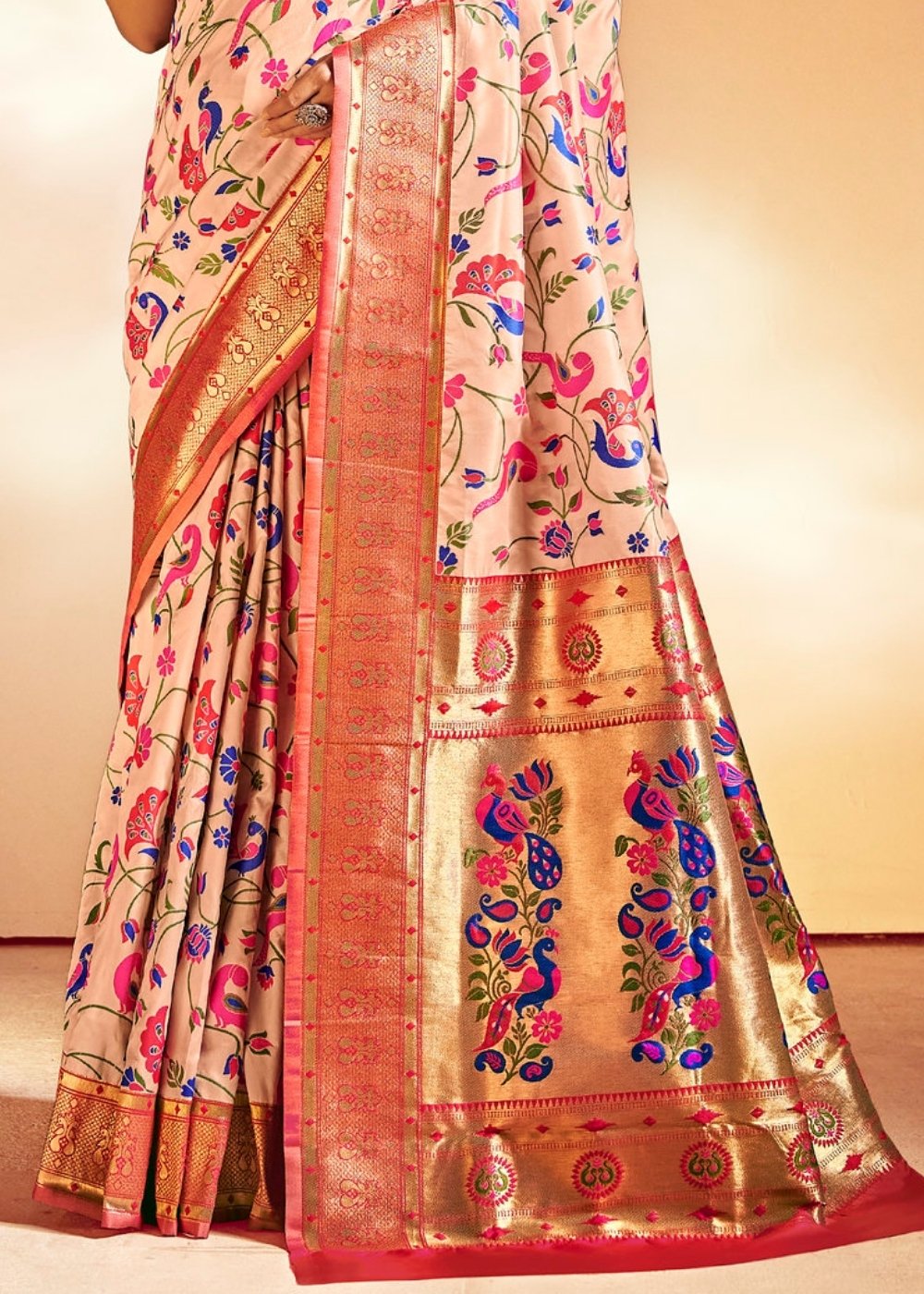 Salmon Pink Woven Banarasi Paithani Silk Saree