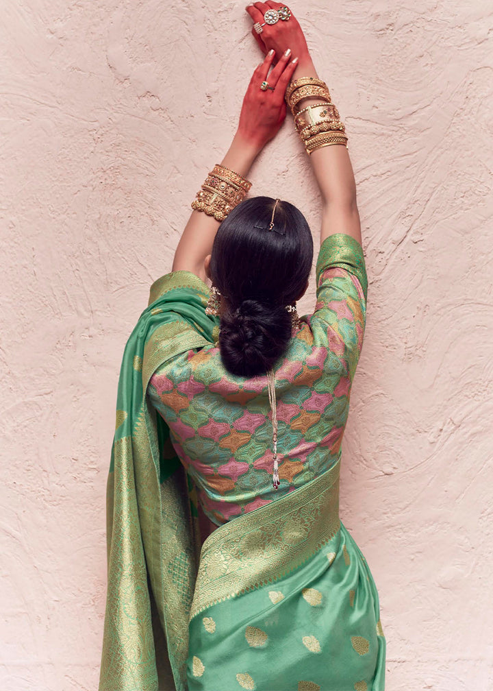 Light Green Zari Woven Dola Silk Saree With Zari Woven Blouse