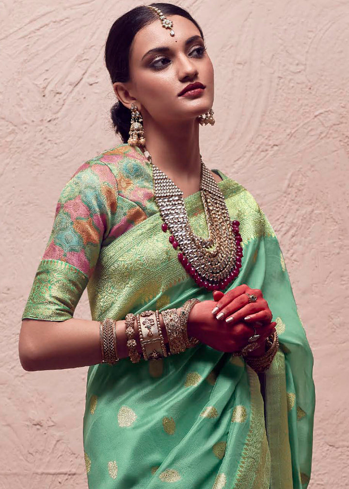 Light Green Zari Woven Dola Silk Saree With Zari Woven Blouse