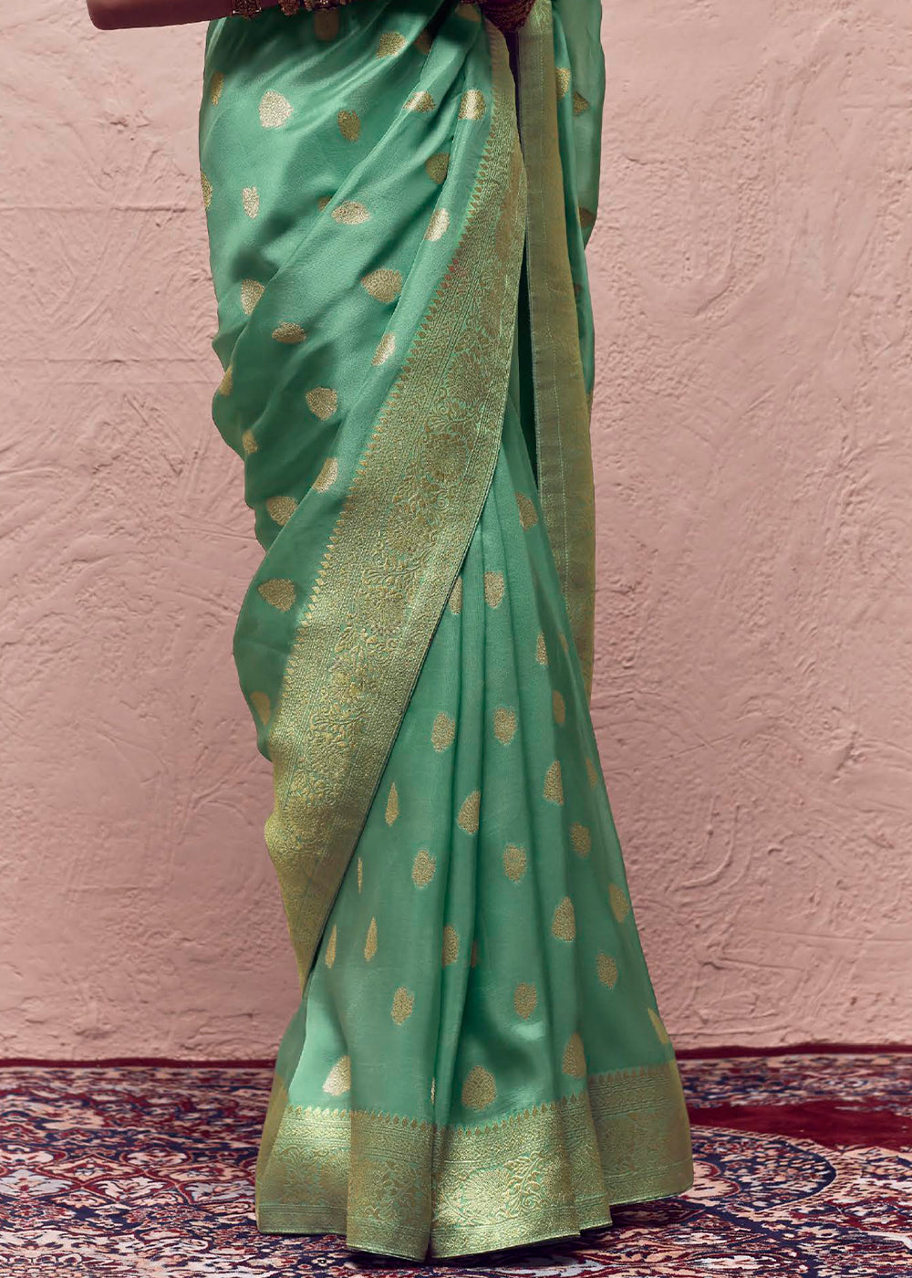 Light Green Zari Woven Dola Silk Saree With Zari Woven Blouse