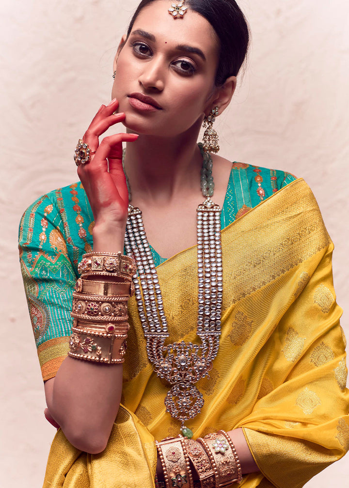 Aureolin Yellow Zari Woven Dola Silk Saree With Zari Woven Blouse