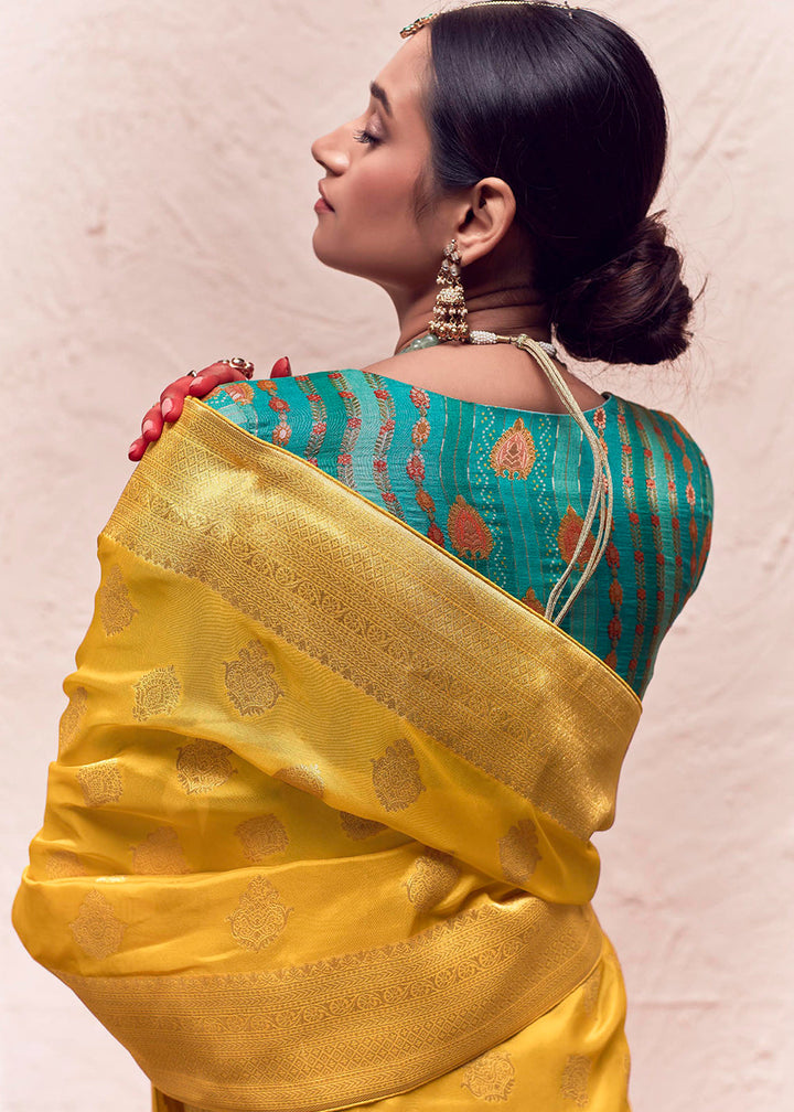 Aureolin Yellow Zari Woven Dola Silk Saree With Zari Woven Blouse