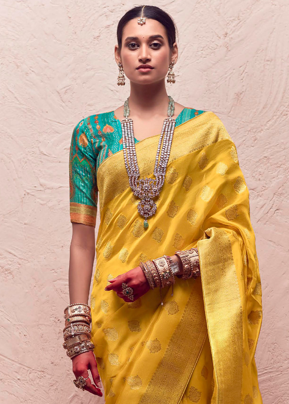 Aureolin Yellow Zari Woven Dola Silk Saree With Zari Woven Blouse