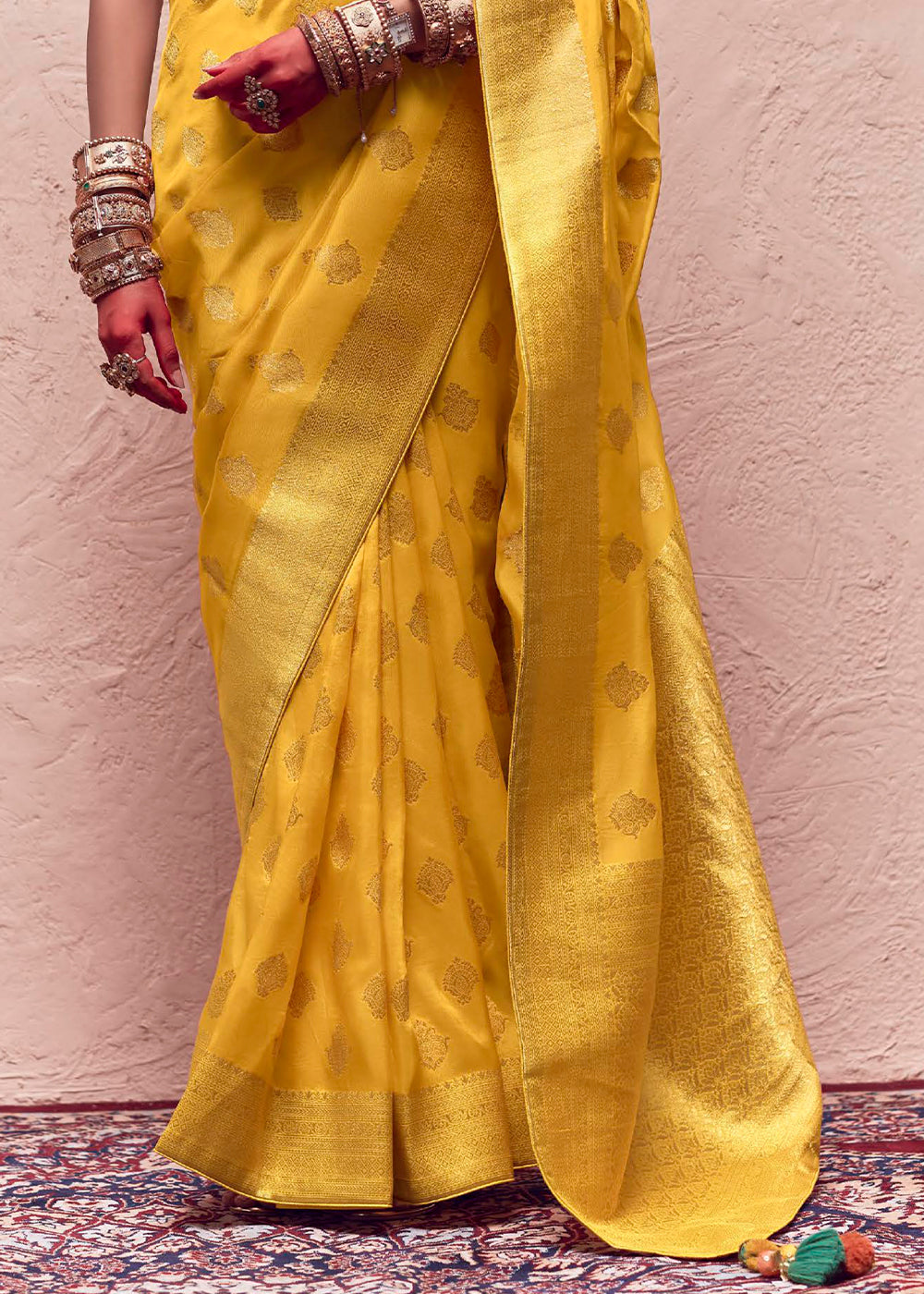 Aureolin Yellow Zari Woven Dola Silk Saree With Zari Woven Blouse