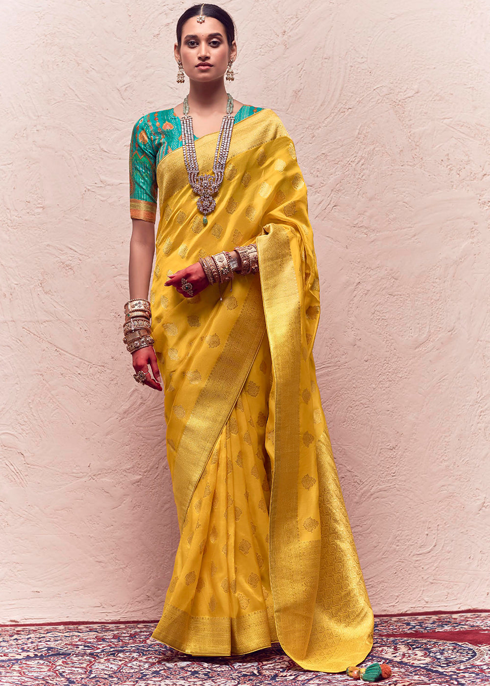 Aureolin Yellow Zari Woven Dola Silk Saree With Zari Woven Blouse