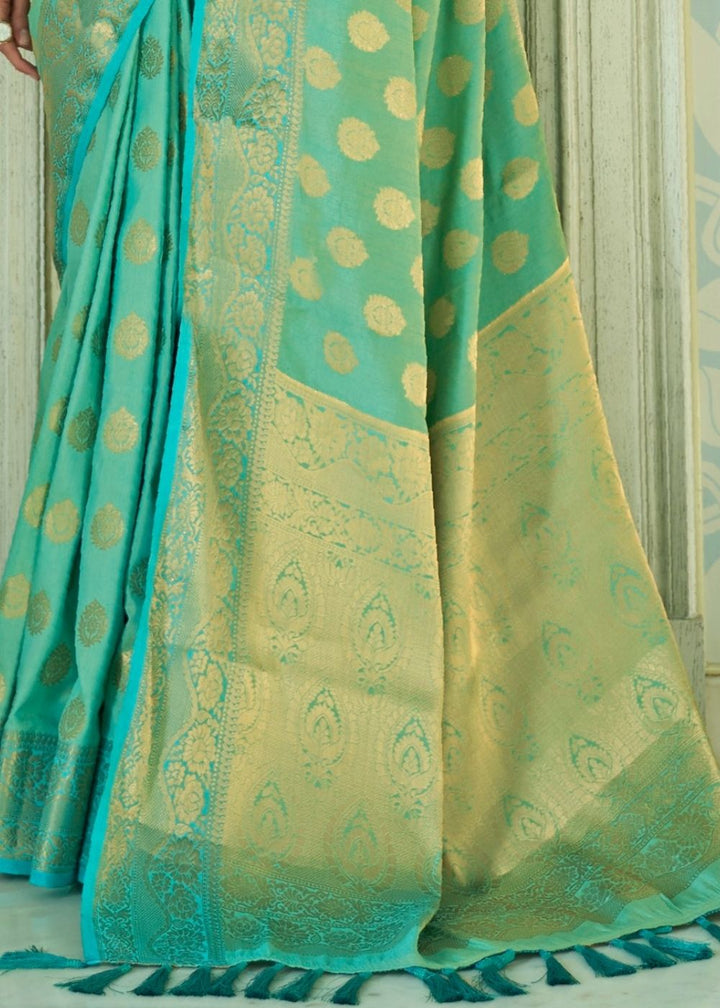 Sapphire Blue Zari Woven Banarasi Silk Saree