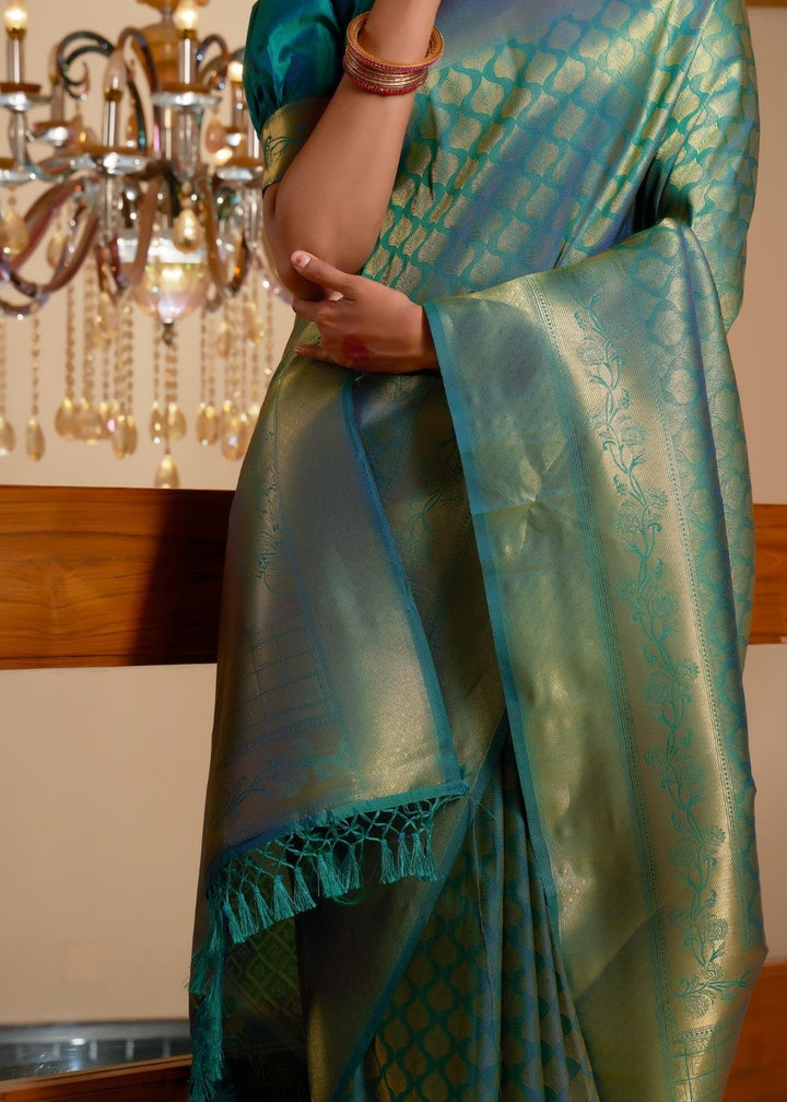 Lake Blue Zari Woven Kanjivaram Silk Saree