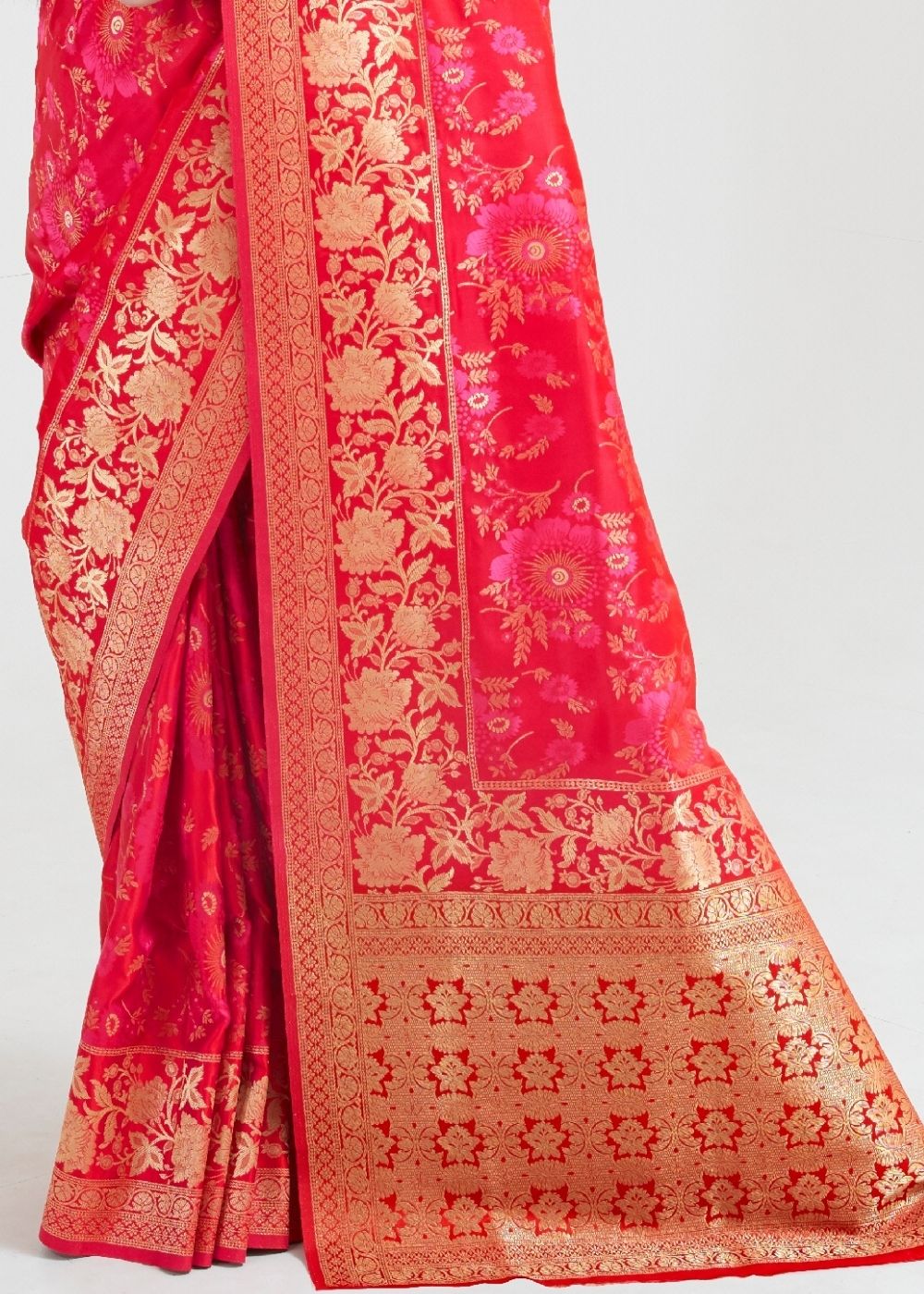 Ruby Pink Zari Woven Banarasi Silk Saree