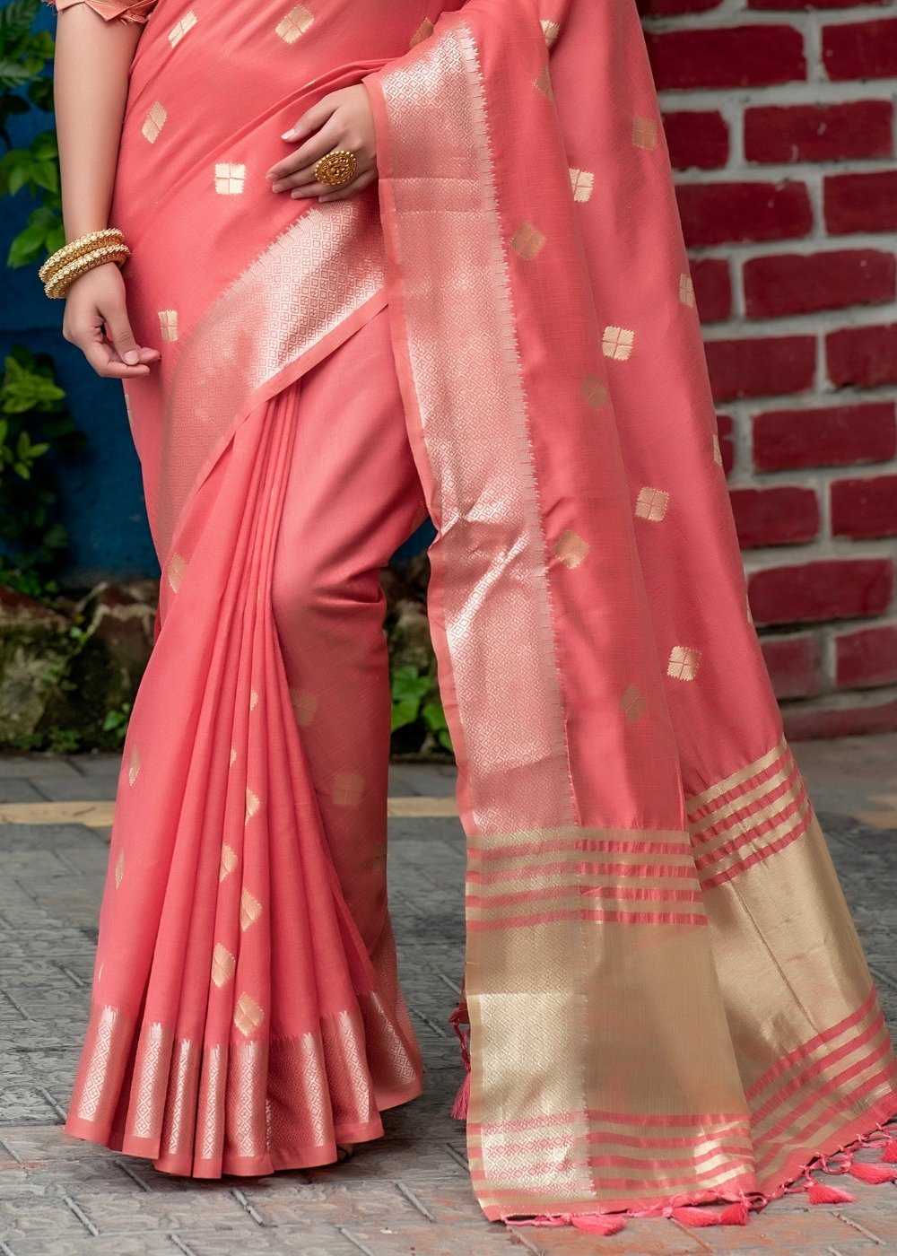 Brink Pink Zari Woven Assam Silk Saree