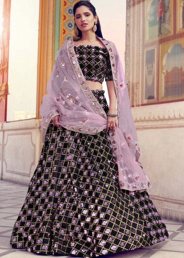 Black & Pink Designer Lehenga Choli with Sequins work