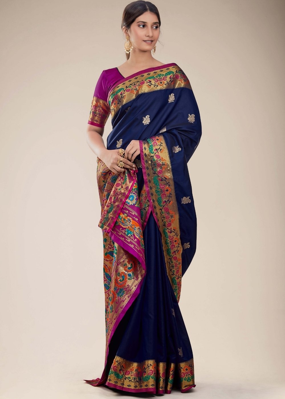 Royal Blue Woven Paithani Silk Saree