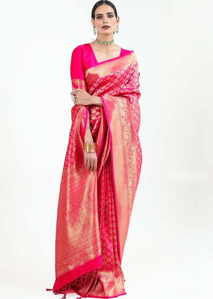 Hot Pink Woven Kanjivaram Silk Saree : Limited Edition